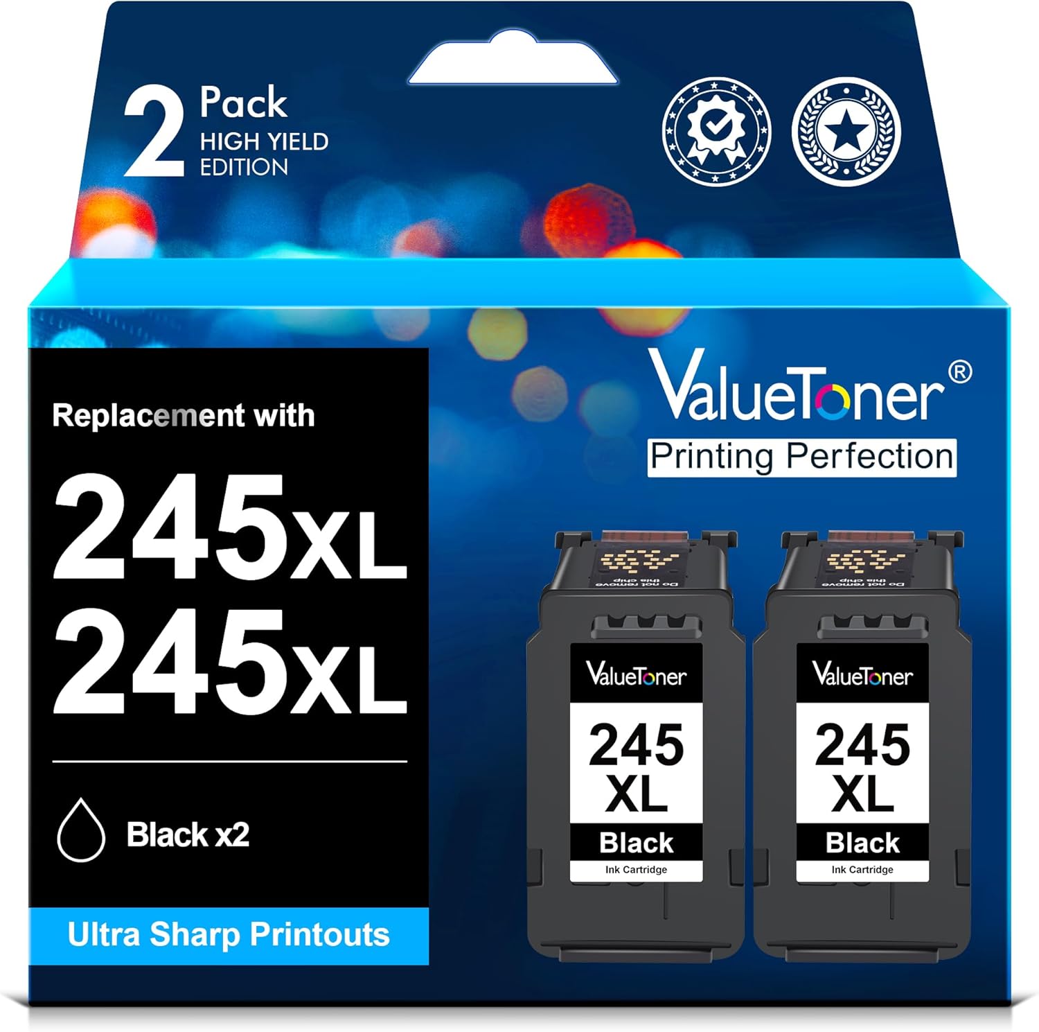 Valuetoner 245XL Ink Cartridge Replacement for Canon 245XL Black Ink Combo Pack PG-245XL 245 XL for PIXMA TR4520 MX492 TS3122 MX490 MG3022 MG2522 MG2920 MG2922 MG2924 MG2420 MG2520 Printer (2 Black)