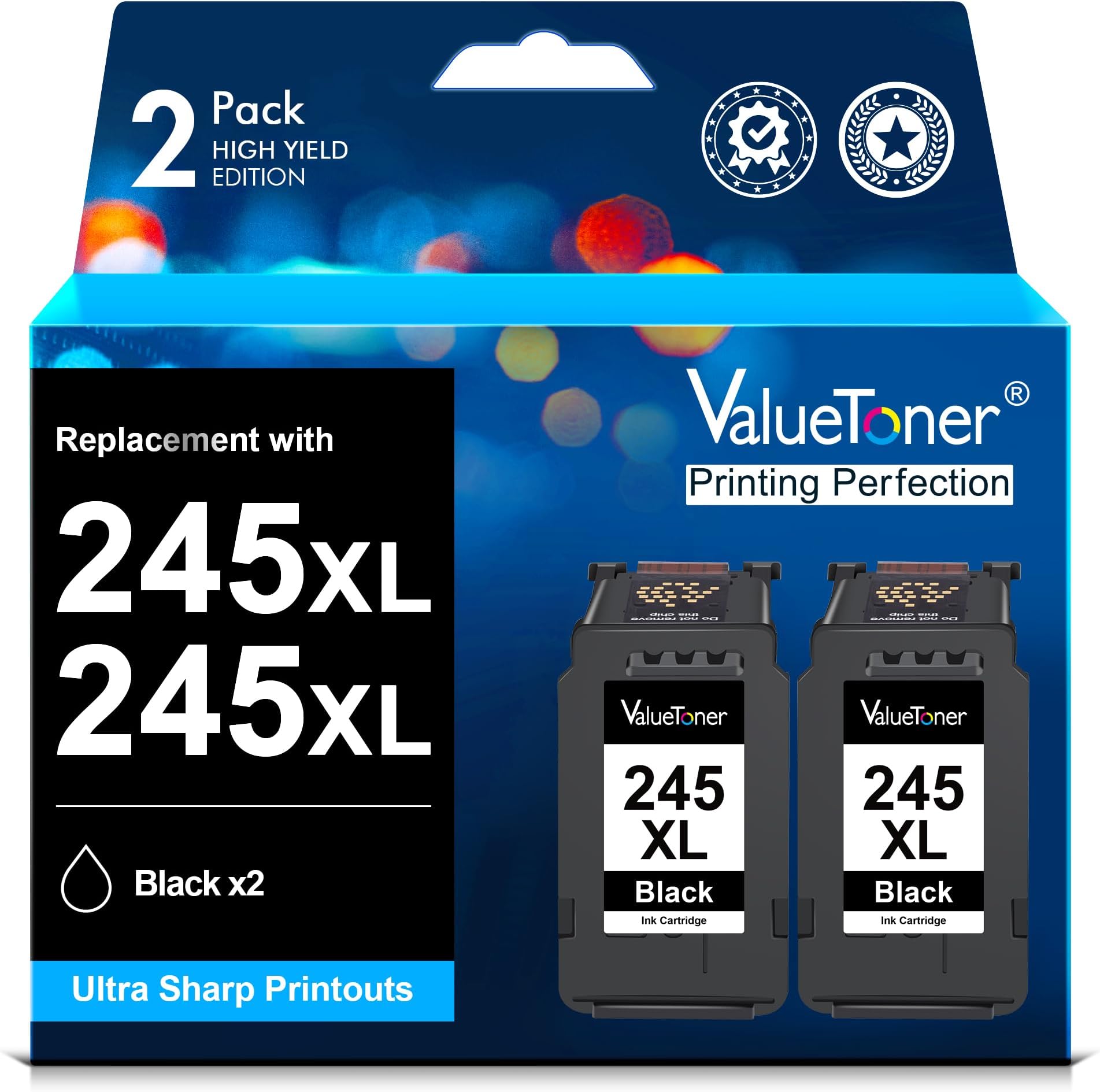 245XL Ink Cartridge Replacement for Canon 245XL Black Ink Combo Pack PG-245XL 245 XL for PIXMA TR4520 MX492 TS3122 MX490 MG3022 MG2522 MG2920 MG2922 MG2924 MG2420 MG2520 Printer (2 Black)