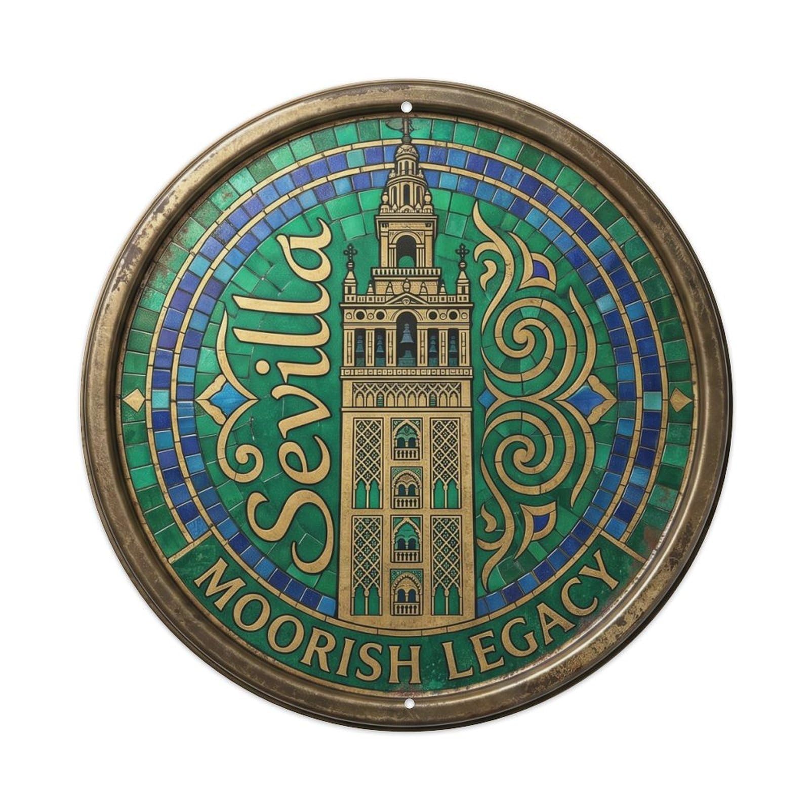 Giralda Moorish Study Tower Metal Tin Sign Plaque Wall Decor for Cafe, Club, Garden Round Metal Poster 8x8Inch