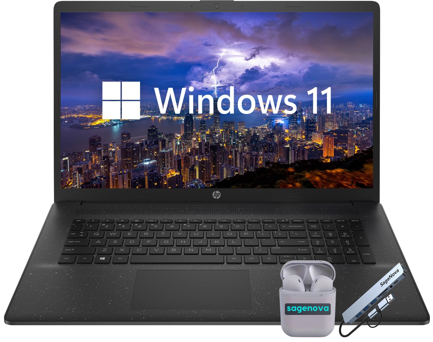 HP 17.3" Business Laptop Computer, Intel Core i5-1334U (10-Core) Processor, 32GB RAM 1TB SSD, Windows 11, Numeric Keypad, Camera Privacy Shutter, HDMI, SageNova Earphones, Docking Station, Jet Black