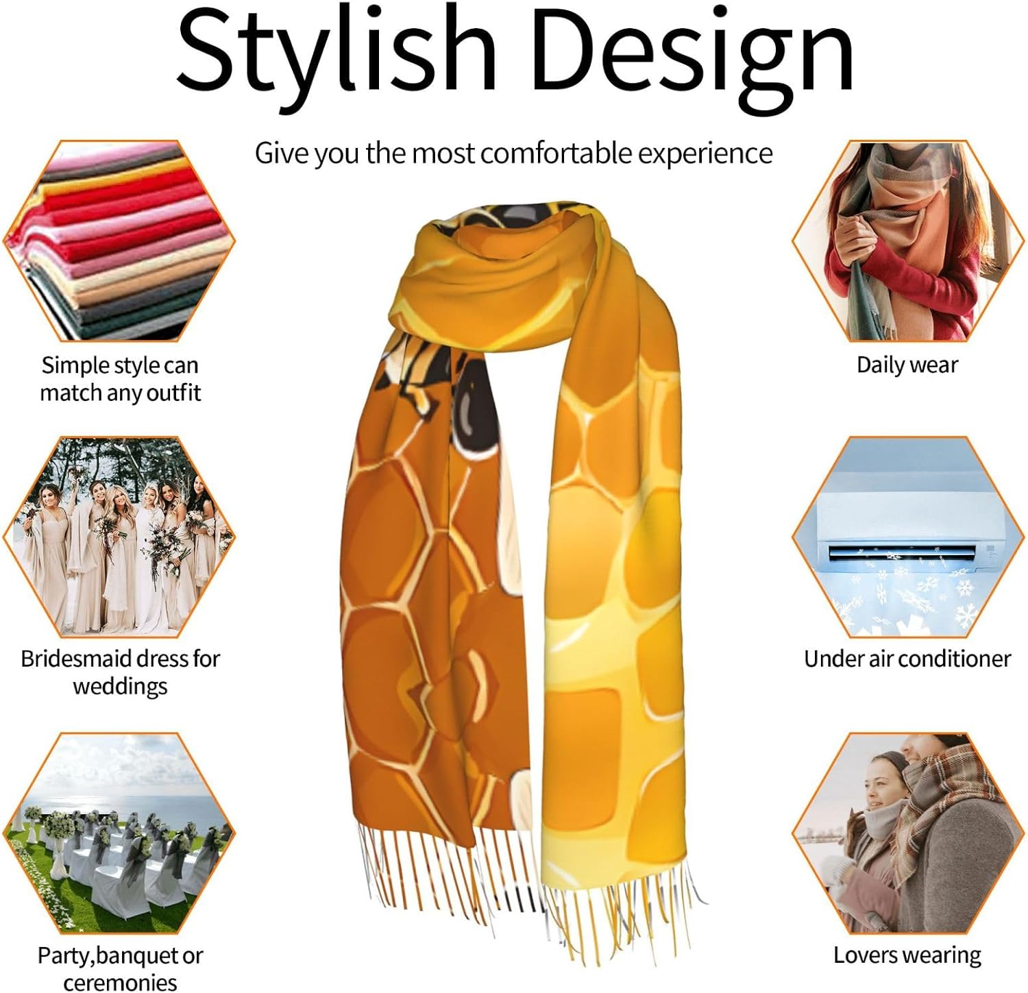 (Bee On comb) Women's Soft Warm Scarf Large Plush Shawl Wrap with Fringe Fashion Winter Scarves for Cold Weather