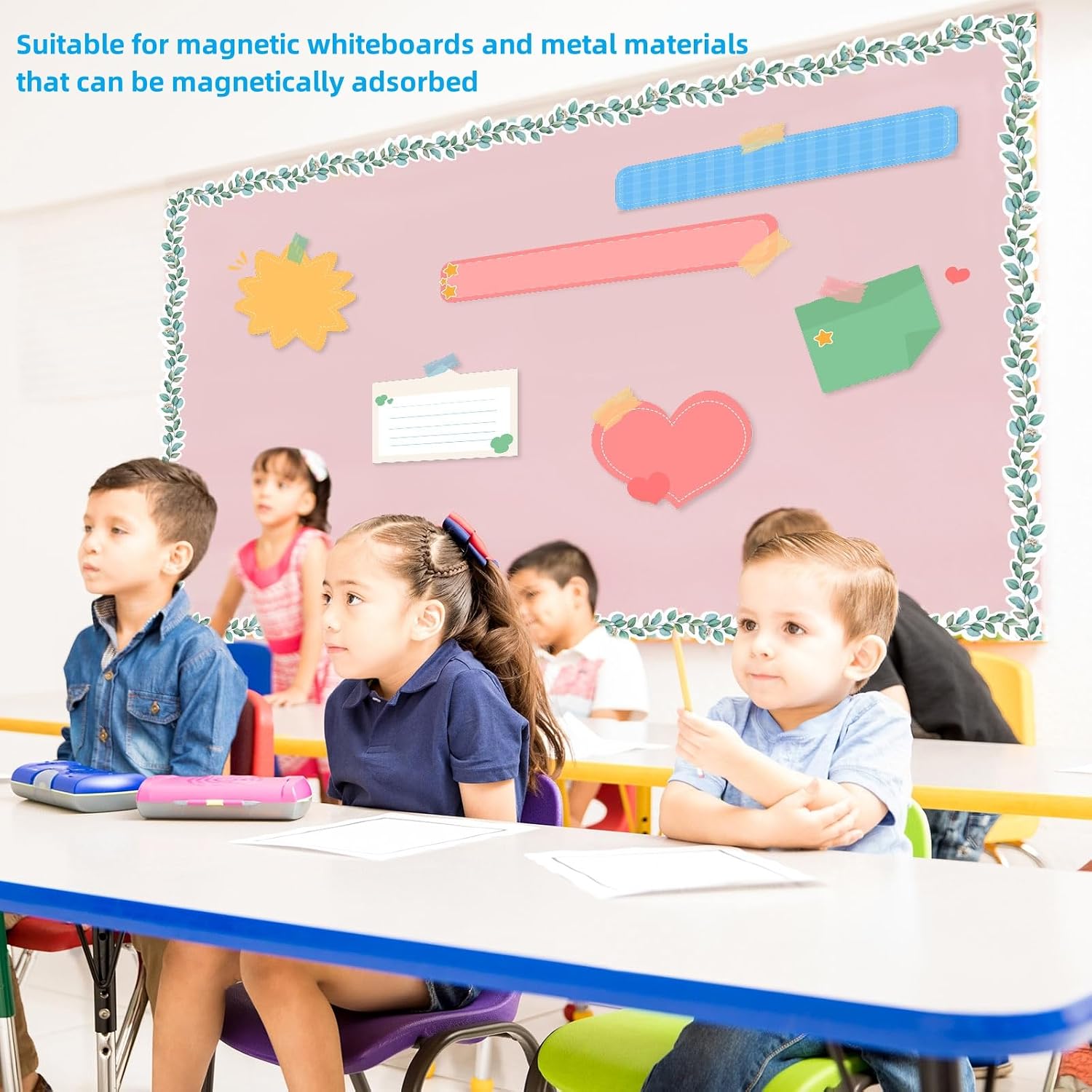Outus 68.9 ft Magnetic Bulletin Board Border Magnetic Whiteboard Border for Classroom Roll Strips Chalkboard Wall Refrigerator Whiteboards Decor(Eucalyptus) image 4