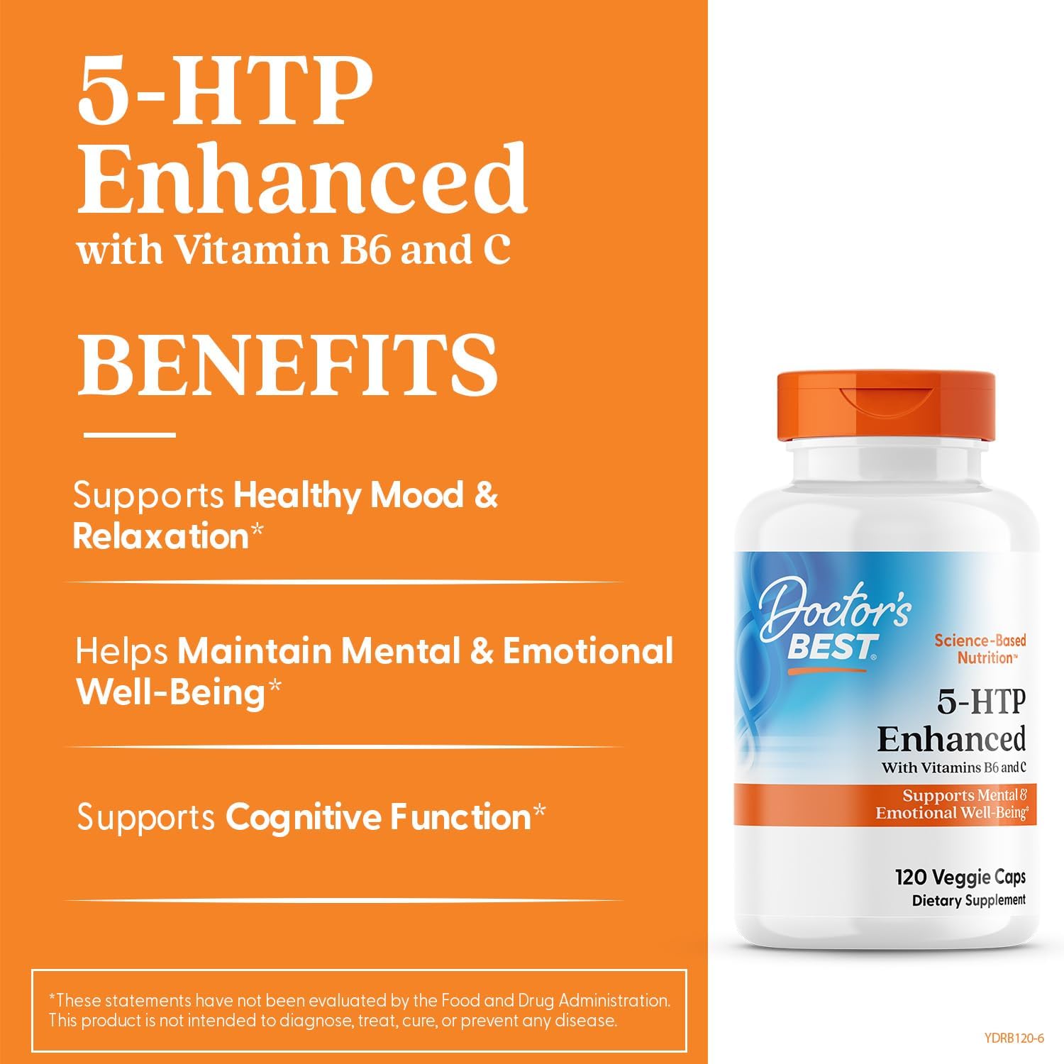 Doctors Best 5-HTP Enhanced with Vitamins B6 & C, Supports Mental & Emotional Well-Being, Non-GMO, Gluten Free, Soy Free, Vegan 120 Veggie Caps - Image 2