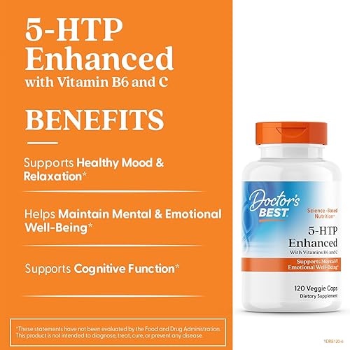 Miniatura 2 de Doctor's Best 5-HTP mejorado con vitaminas B6 y C, sin OMG, vegano, sin gluten ni soja, 120 unidades