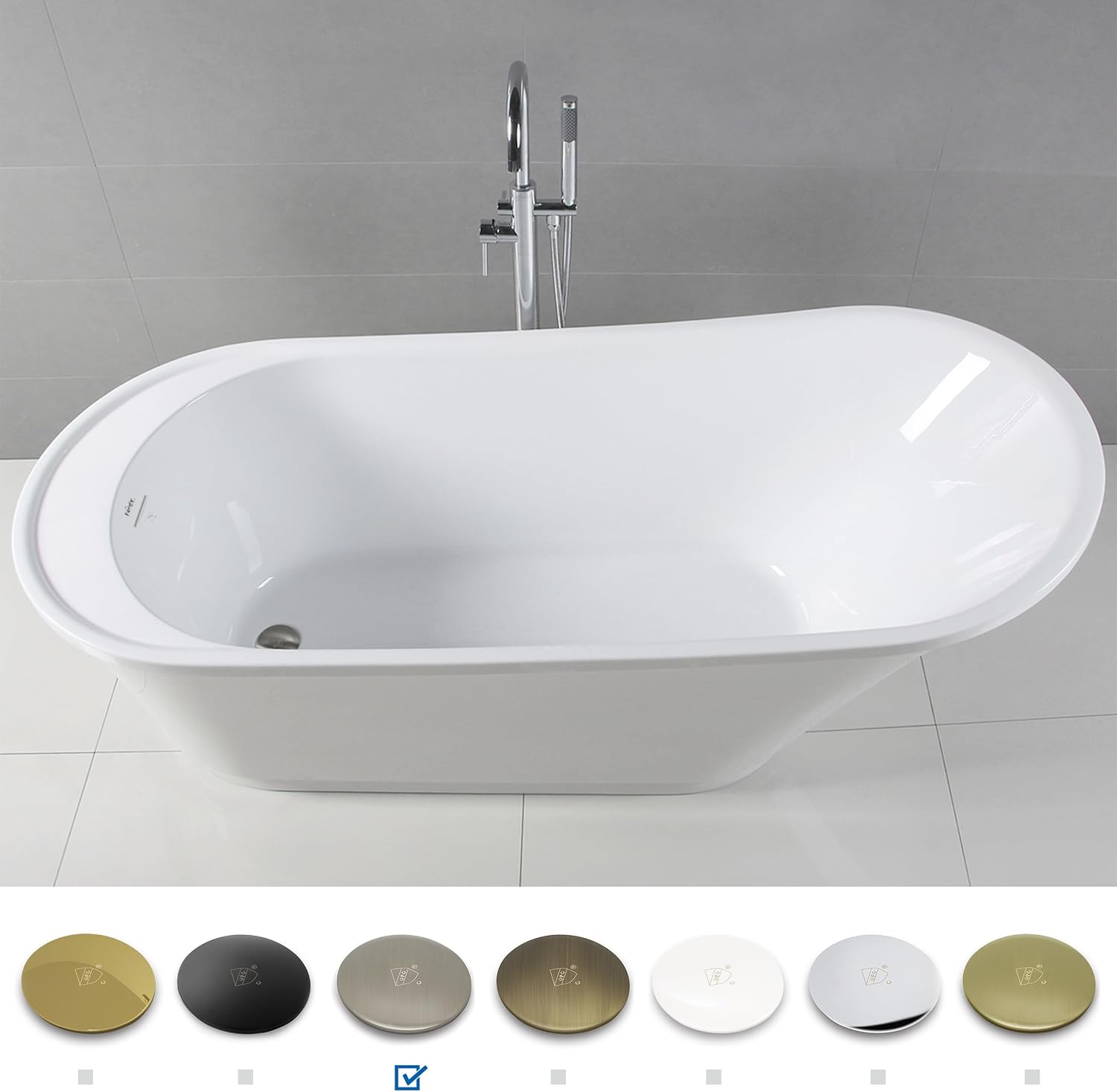 FerdY Langkawi 67" Acrylic Freestanding Bathtub, White Modern Stand Alone Soaking Bathtub, cUPC Certified, Brushed Nickel Drain and Minimalist Linear Design Overflow Included, Easy to Install