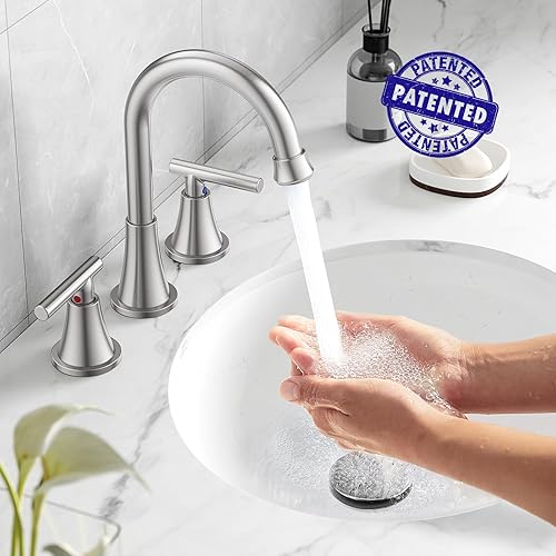 Miniatura 2 de Bathroom Faucets for Sink 3 Hole, Hurran Brushed Nickel Bathroom Sink Faucet with Pop-up Drain and Supply Lines, Stainless Steel Lead-Free cepillado