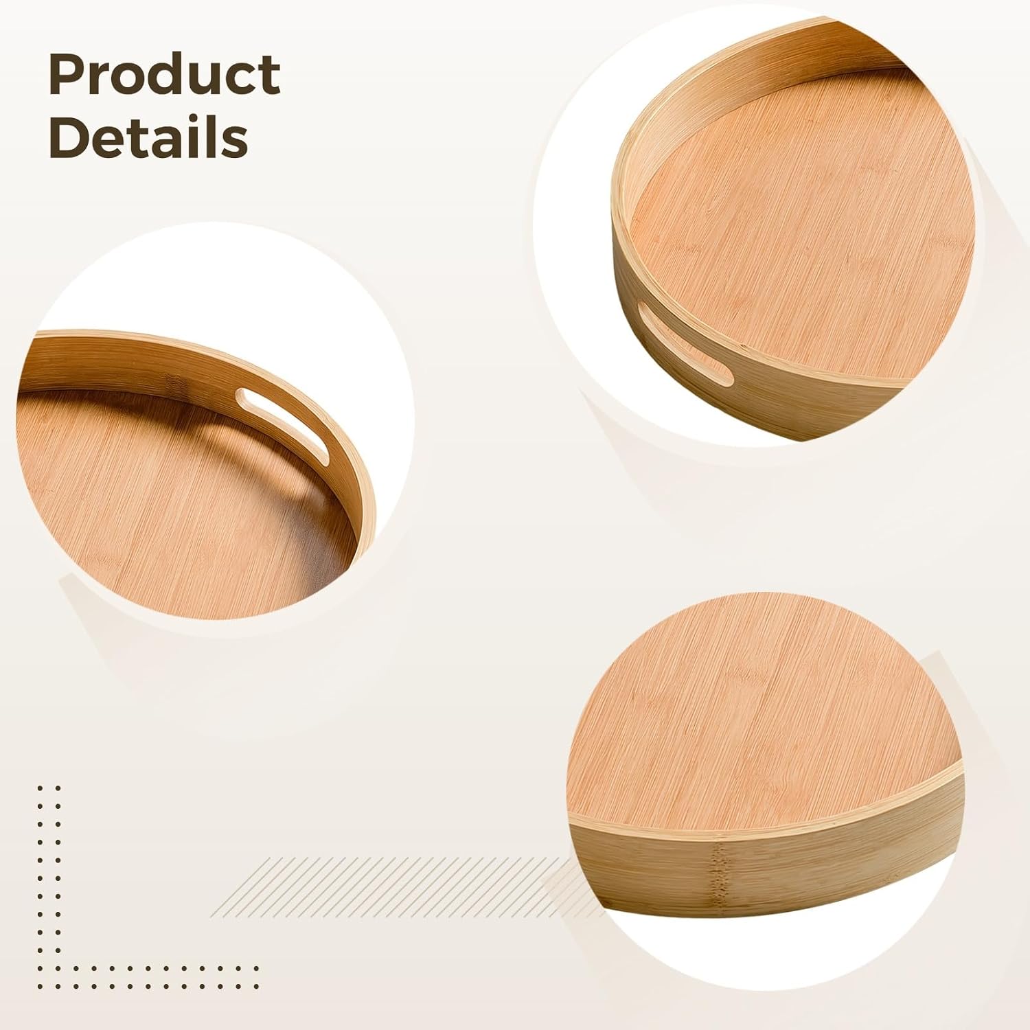 13.8 in Wood Tray, Round, Handles, Versatile Use
