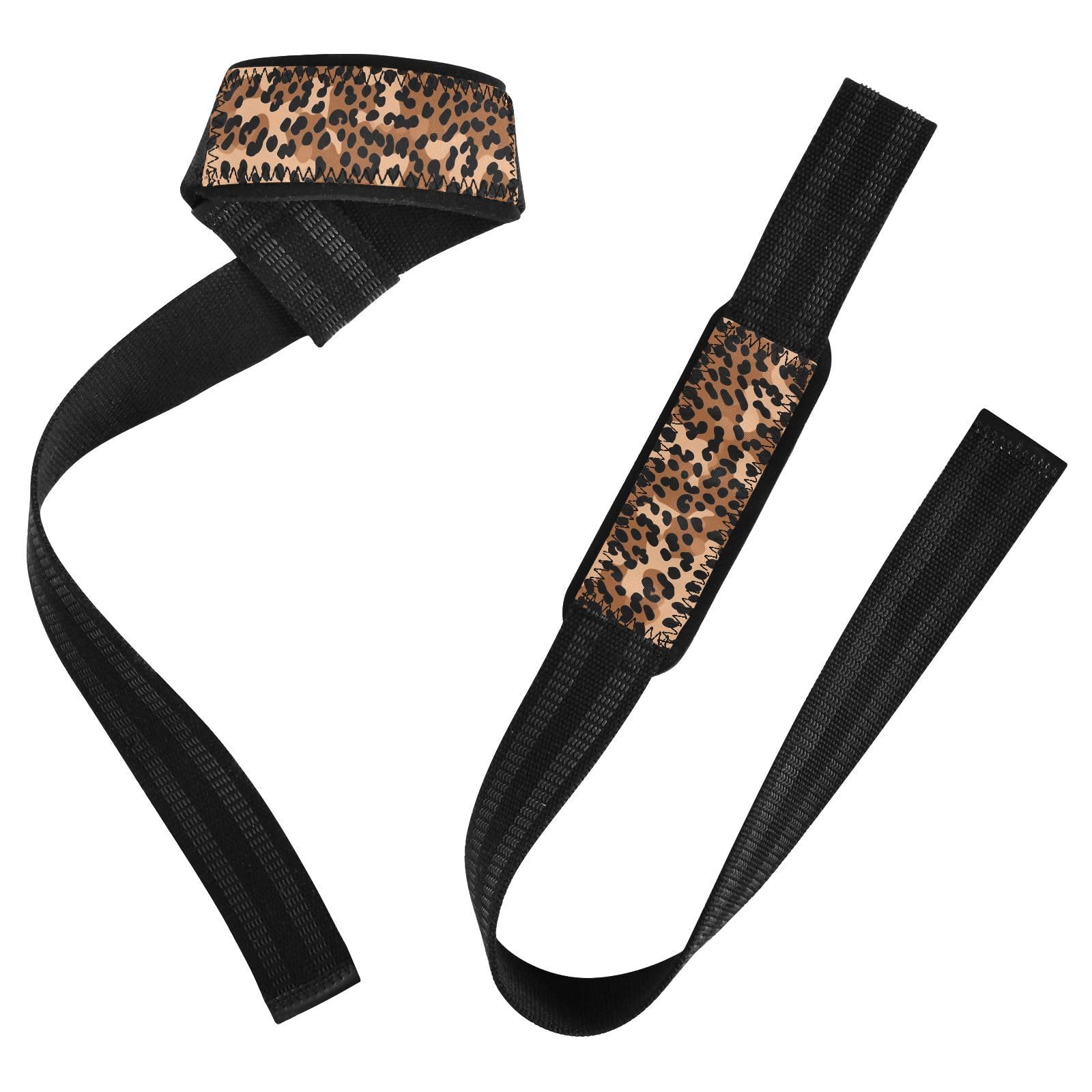 Nander Fashion Leopard Print Wrist Straps for Weightlifting,Lifting Straps with Neoprene Cushioned Wrist Padded and Anti-Skid Silicone for Strength Training,Bodybuilding,Deadlifting