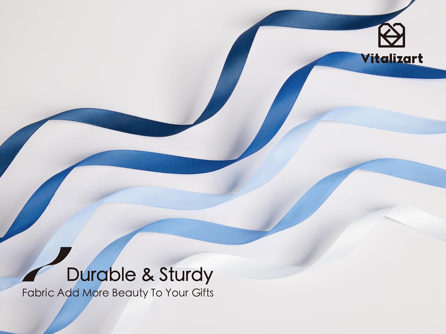 Vitalizart Blue Ribbons for Crafts 3/8" x 50 Yd Satin Ribbon Double Face Gift Wrapping Silk Like Fabric Flower Bouquet Birthday Party Decorations Bridal Shower Wreath Hair Continuous Navy Baby Blue