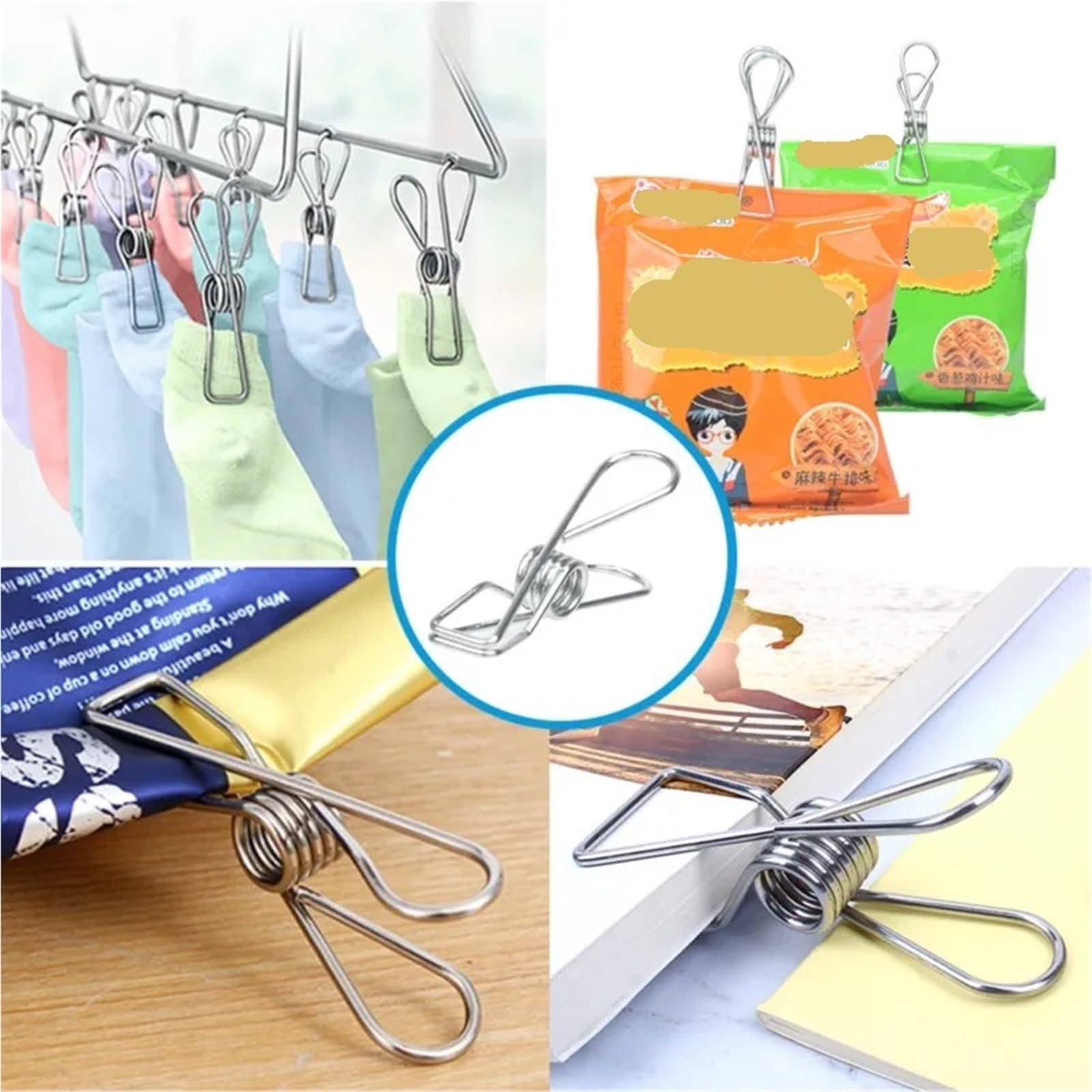 Mollette Per Bucato Mollette for bucato in acciaio inossidabile, 100 pezzi, 6 cm, clip di tenuta, organizer da cucina in metallo, portautensili