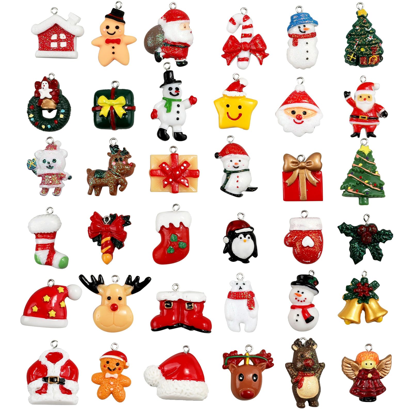 36uds Adornos Navideños, Mini Figuras de Adornos para Árbol de Navidad de Resina con Cuerda Decoración de Dijes Colgantes para Decoración Colgante de Árbol de Navidad Navideño