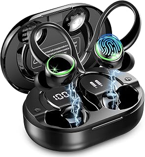 2026 Wireless Earbuds, Bluetooth 5.4 Headphones Sports, 50 Playback Over-Ear buds with 4 ENC Noise Cancelling Mics Deep Bass Fitness Earphones Gym Running Workout, IP7 Headset with Earhook LED Display