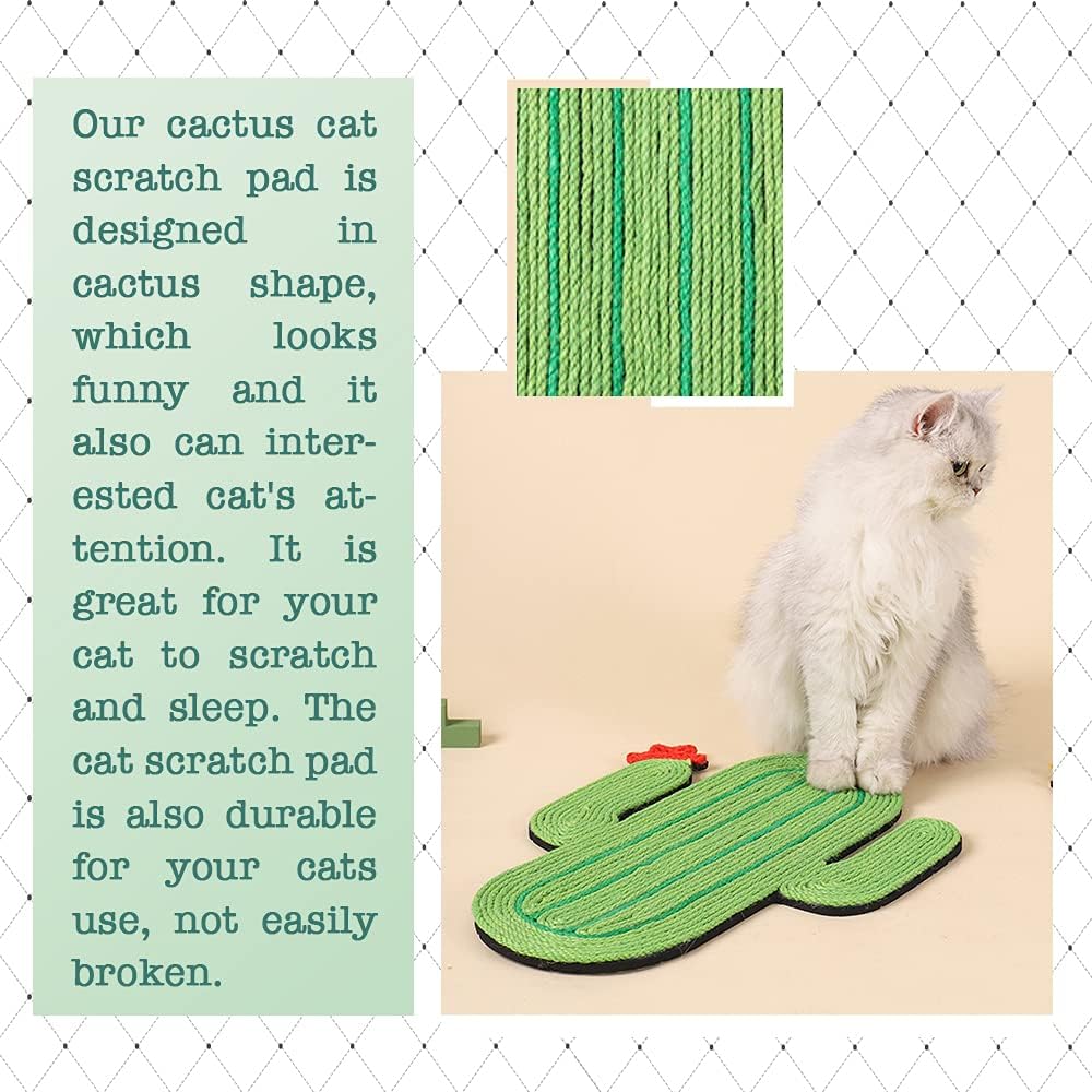 review Cat Scratcher Mat, Natural Sisal Cat Scratch Mats, Horizontal Cat Floor Scratching Pad Rug, Protect Carpets and Sofas,Scratching Pads for Indoor Cats(Cactus)