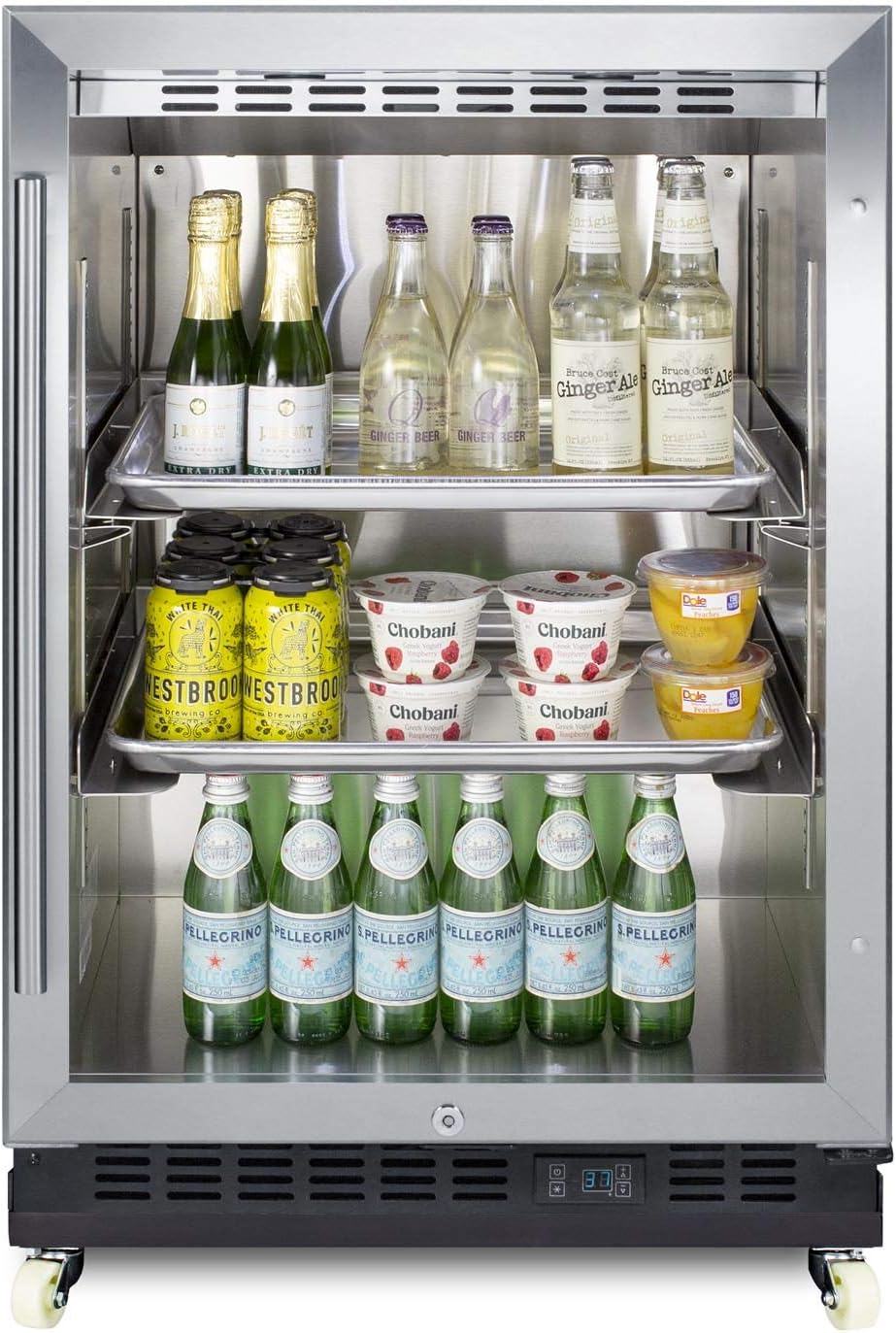 Summit Appliance SCR610BLRI Built-in Undercounter Mini Reach-in Commercial Beverage Center w/SS Interior, Sheet Pans and Adjustable Tray Supports, Lock, Digital Thermostat, and Removable Dolly