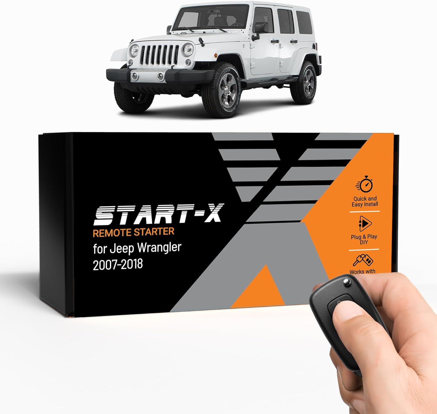 Start-X Remote Starter Kit with 2000-ft Long Range Remotes for Jeep Wrangler JK (2007, 2008, 2009, 2010, 2011, 2012, 2013, 2014, 2015, 2016, 2017, 2018) Vehicles | Key Ignition | Plug N Play Install