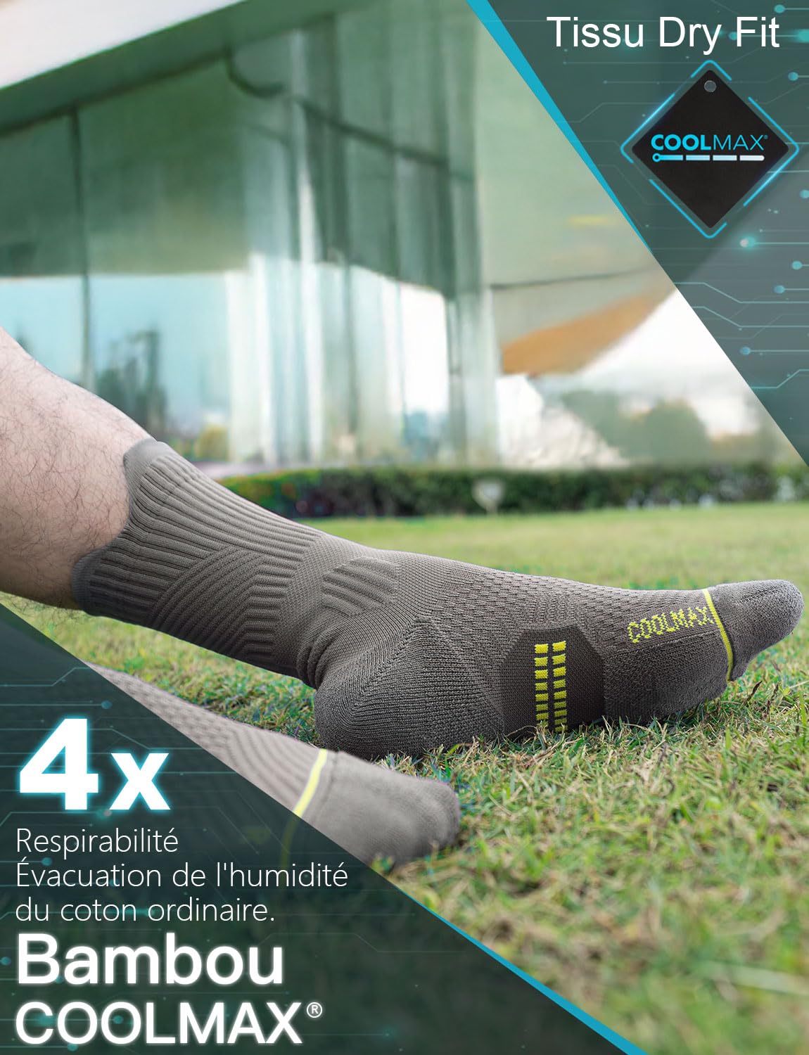 Juclise Chaussettes de Compression en Bambou pour Course, Randonnée, Cyclisme, Entraînement, Coolmax (FR/ES, Numérique, 42, 47, Taille normale, Taille normale, Gris moyen)