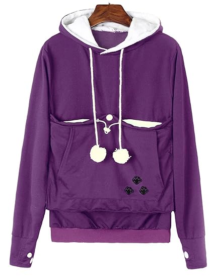 Sexyshine Women's Big Kangaroo Pouch Hoodie Pet Cat Dog Holder Carriers Pullover Sweatshirts(PE,3XL) Purple