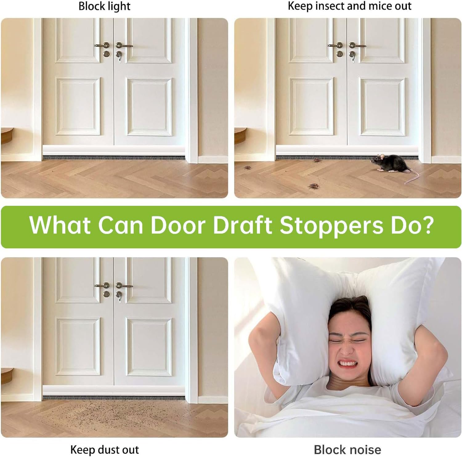 2 PCS Door Draft Stopper for Bottom with Brush, Self Adhesive Door Sweep for Exterior/Interior Doors, Bottom Seal Strip for Protection Against Bug, Dust, 2" W x 39" L, White