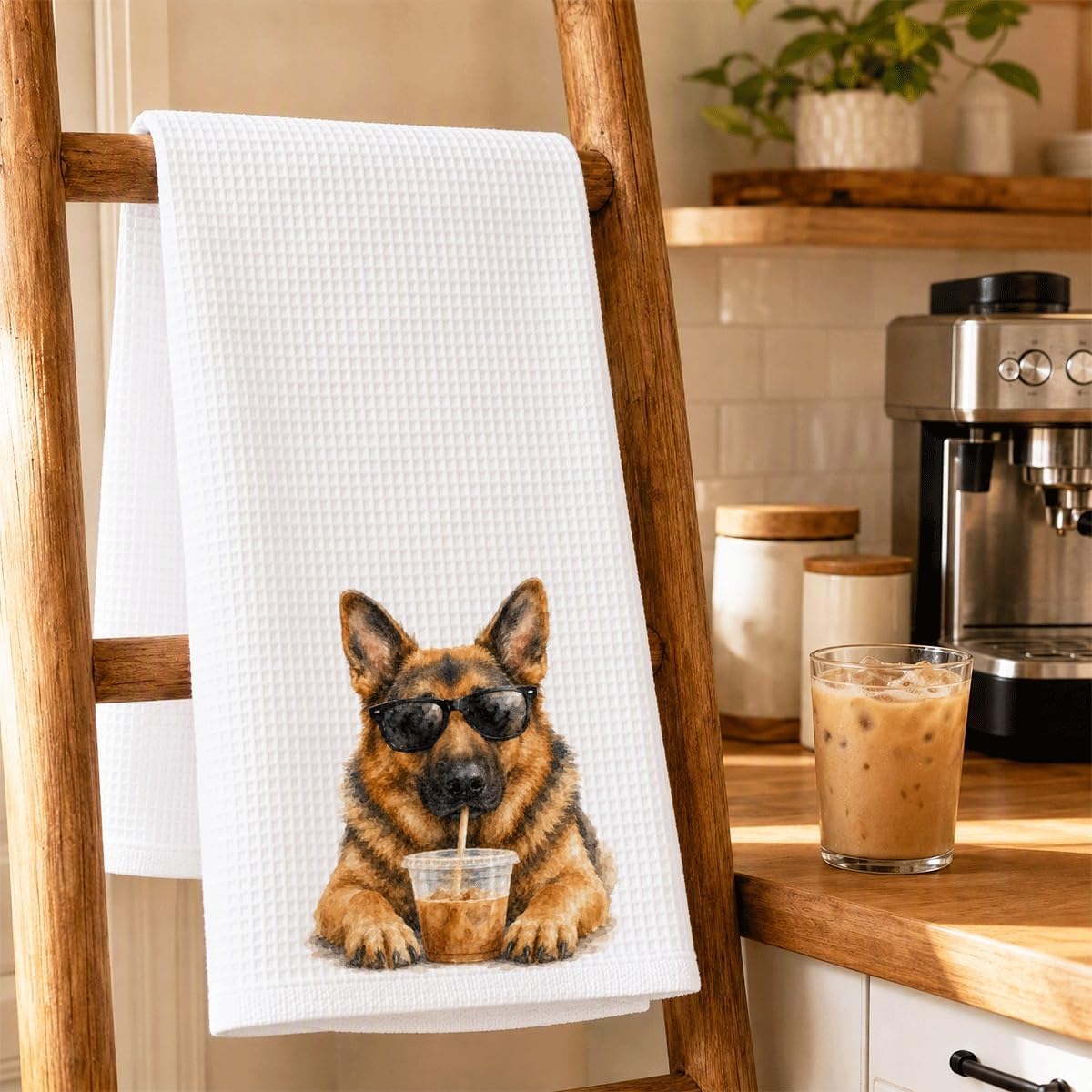 German Shepherd Kitchen Towel 16 x 24 Inch, Waffle Weave Dog Towel with Funny Breed Design, German Shepherd Gifts for Women, Pet Lover Kitchen Decor-D18 image 4