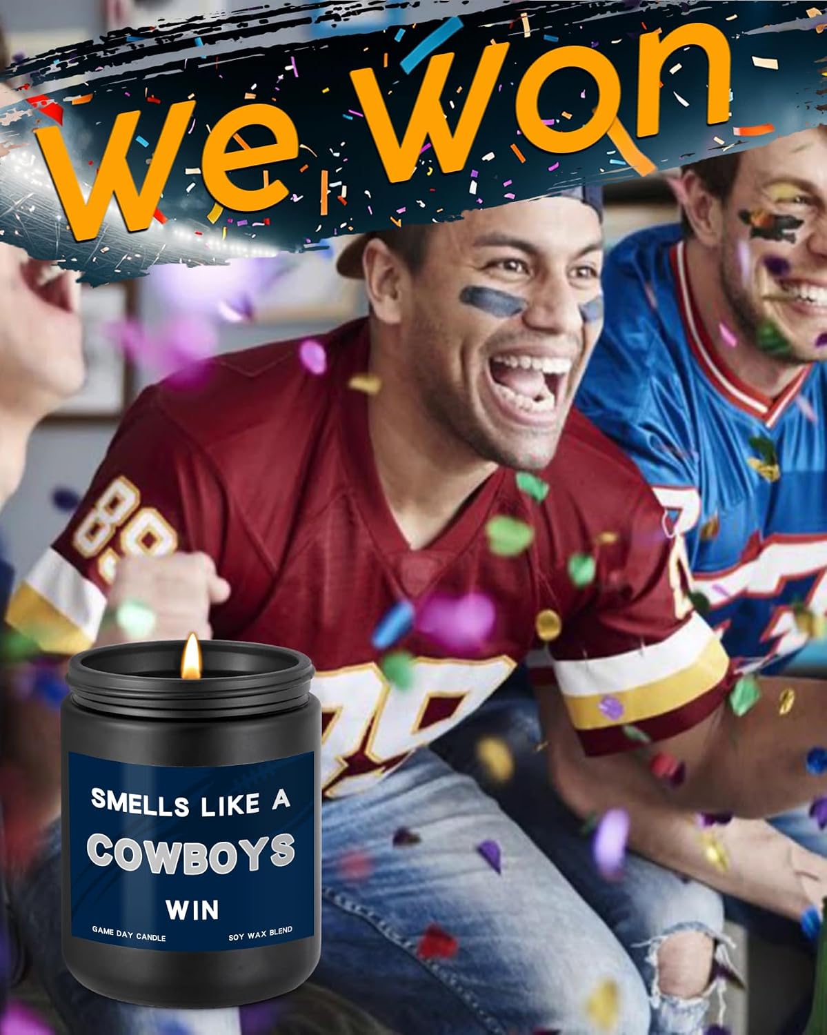 Smells Like A Cowboys Win Scented Candle Football Themed Merch Fan Shop Men Women Sport Stuff Gear Cave Decor Team Decorations Hustband Father Party Day Dad Happy Birthday Cool Funny Gift Ideal image 4