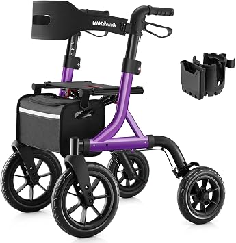 MAXWALK Rollator Walker for Seniors with Seat, 12" All Terrain Wheels