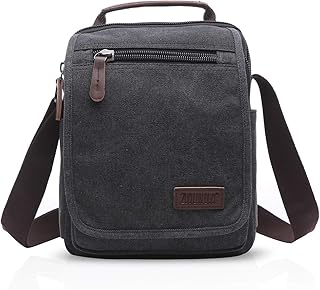 Vintage Borsa a tracolla Borse a spalla da Uomo Donna Messaggero Sacchetto di Tela Borse Messenger di tela Unisex Borse per Lavoro Scuola Viaggio Shopping Crossbody Bag Nero
