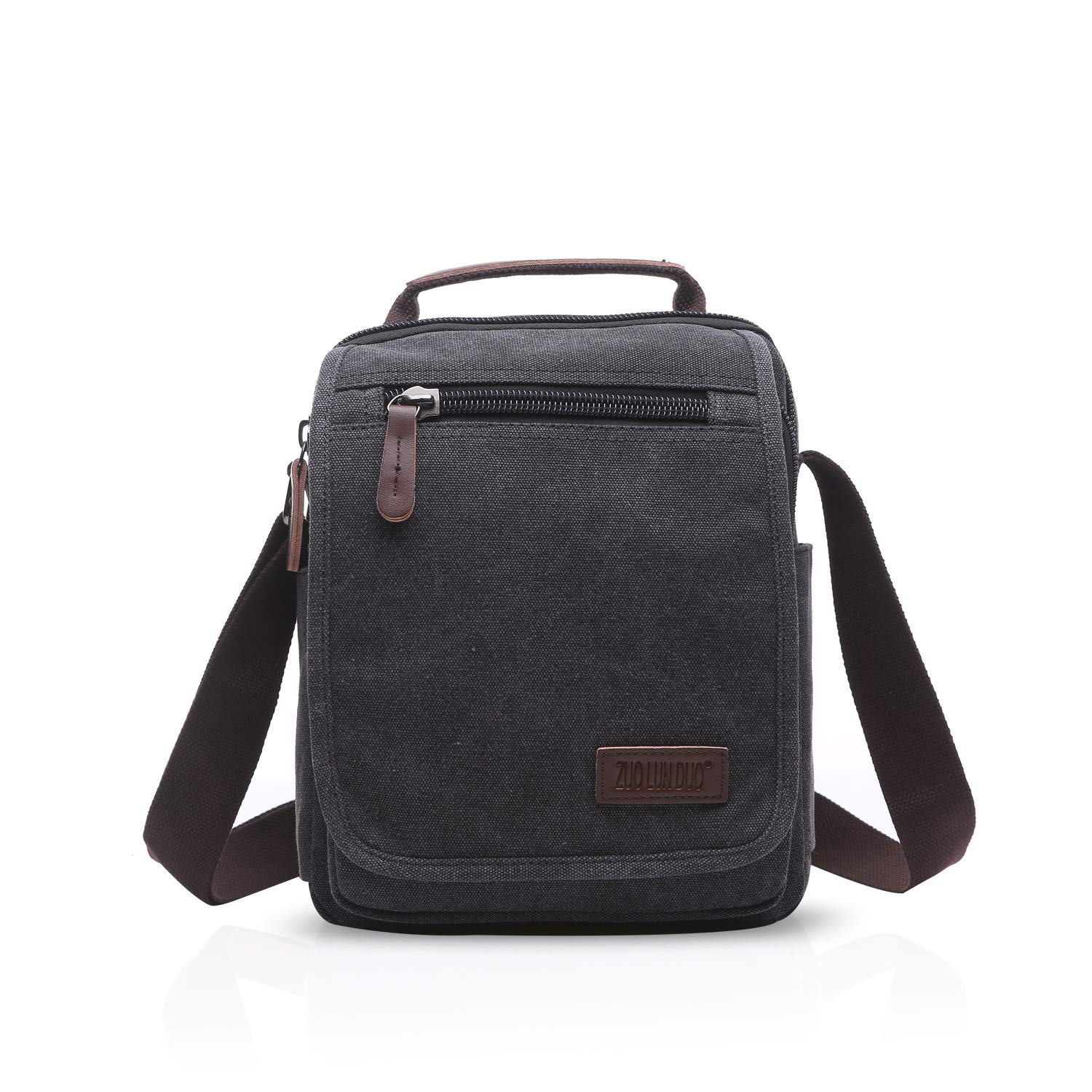 FANDARE Leinwand Umhängetasche Schultertasche Kuriertasche Canvas Messenger Bag für Herren Damen Klein Aktentasche Männer und Frauen Reise Arbeitstasche 9.7 Zoll Tablet Schwarz