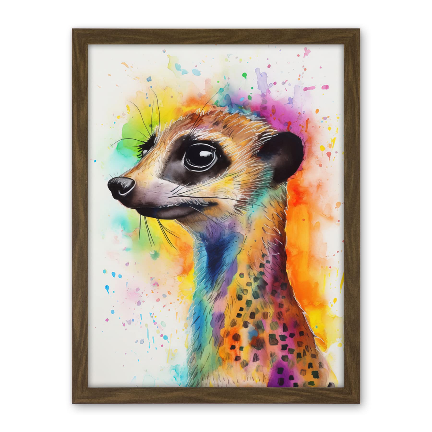 Artery8 Meerkat Multicoloured Portrait Watercolour Painting Artwork Framed Wall Art Print 18X24 Inch