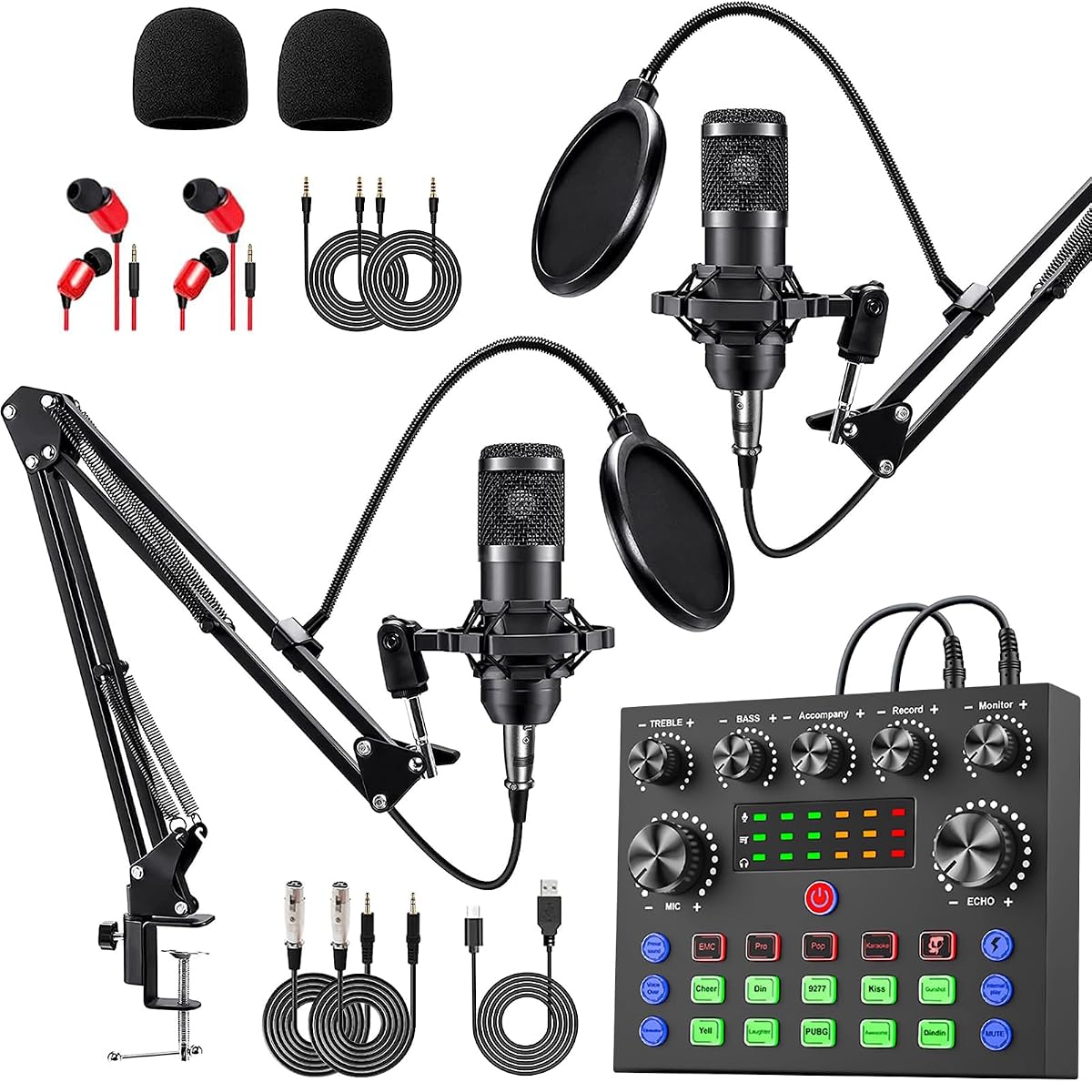 Sktome Podcast Equipment Bundle para 2, cambiador de voz V8s con micrófono Podcast BM-800 – Micrófono condensador de estudio perfecto para podcasting, grabación, canto, streaming y juegos