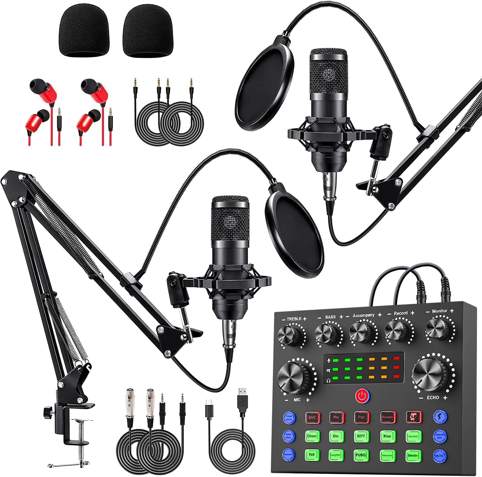 Podcast Equipment Bundle for 2, V8s Voice Changer with BM-800 Podcast Microphone Bundle - Studio Condenser Microphone Perfect for Podcasting, Recording, Singing, Streaming and Gaming