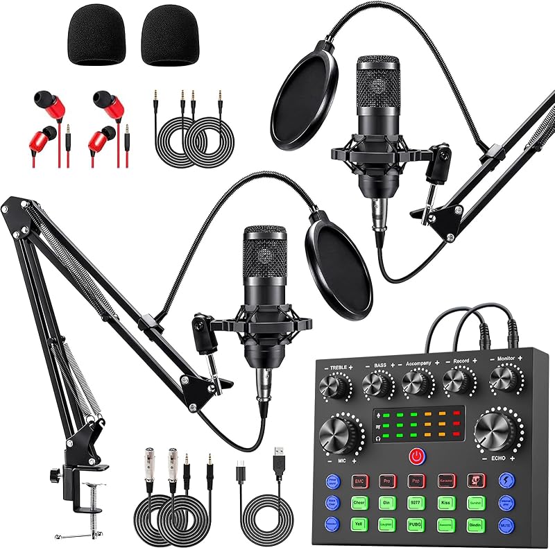 Sktome Podcast Equipment Bundle para 2, cambiador de voz V8s con micrófono Podcast BM-800 – Micrófono condensador de estudio perfecto para podcasting, grabación, canto, streaming y juegos