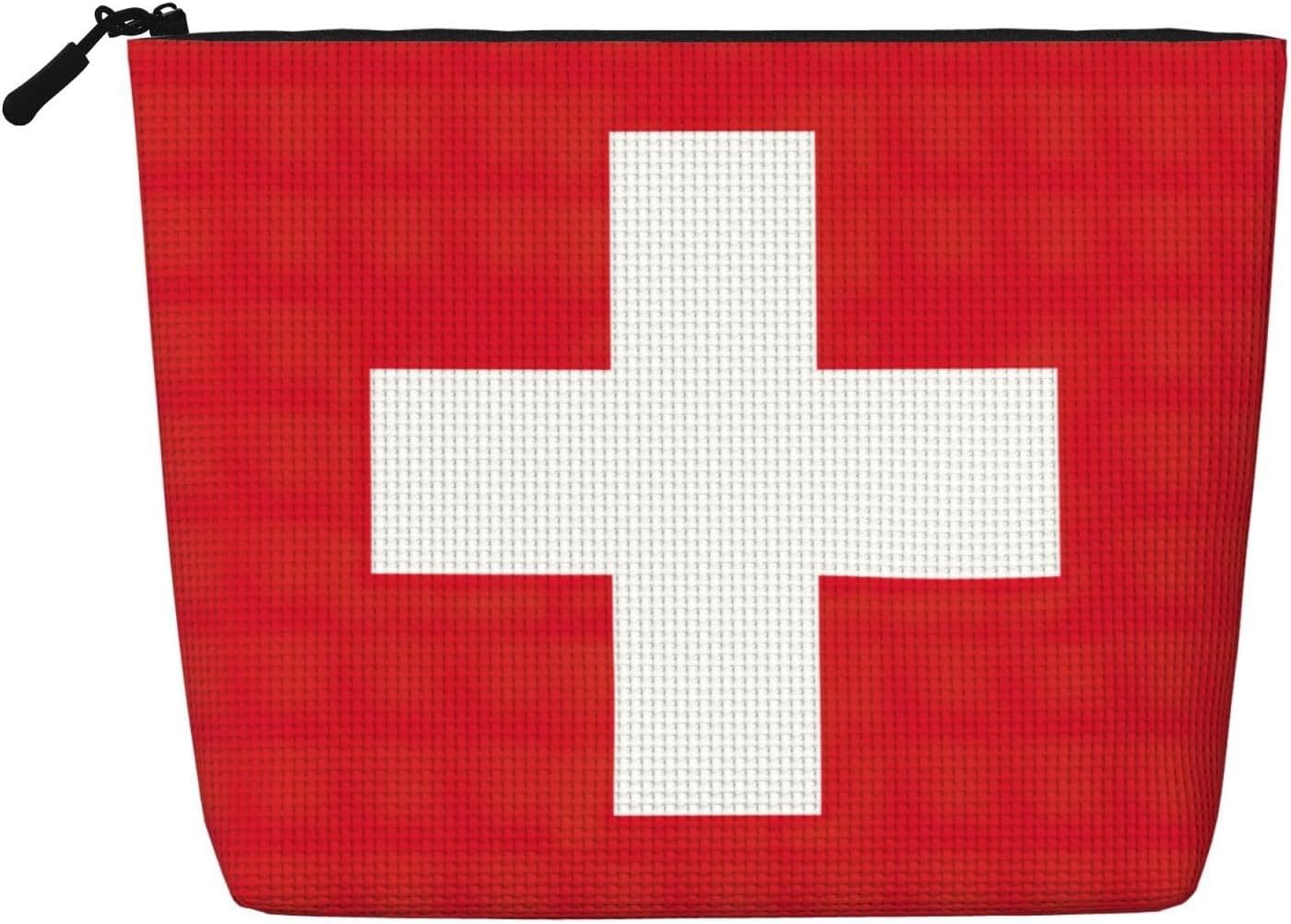 Fake Hemp Swiss Flag Print Makeup Bag