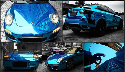 Miniatura 6 de Moyishi Adhesivo de vinilo azul espejo cromado de 12 x 60 pulgadas, lámina de película azul, autoadhesiva