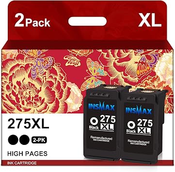 PG-275XL Black Ink Cartridges Combo Pack Remanufactured for Canon 275 XL PG-275 275 High Yield for PIXMA TS3500 TS3520 TS3522 TR4700 TR4720 TR4722 Printer 2 Black