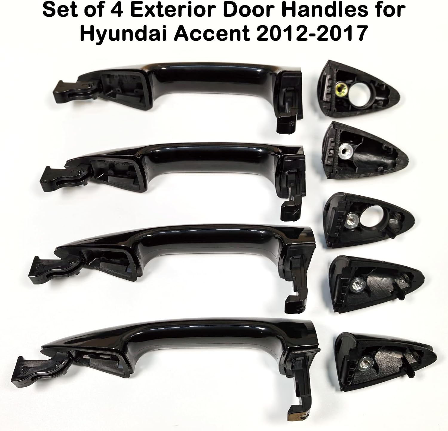 Set of 4 Exterior Door Handles Compatible with Hyundai Accent 2012-2017, Front and Rear Left Driver & Right Passenger Replaces OE# 82661-1R050 82662-1R060,Smooth Black