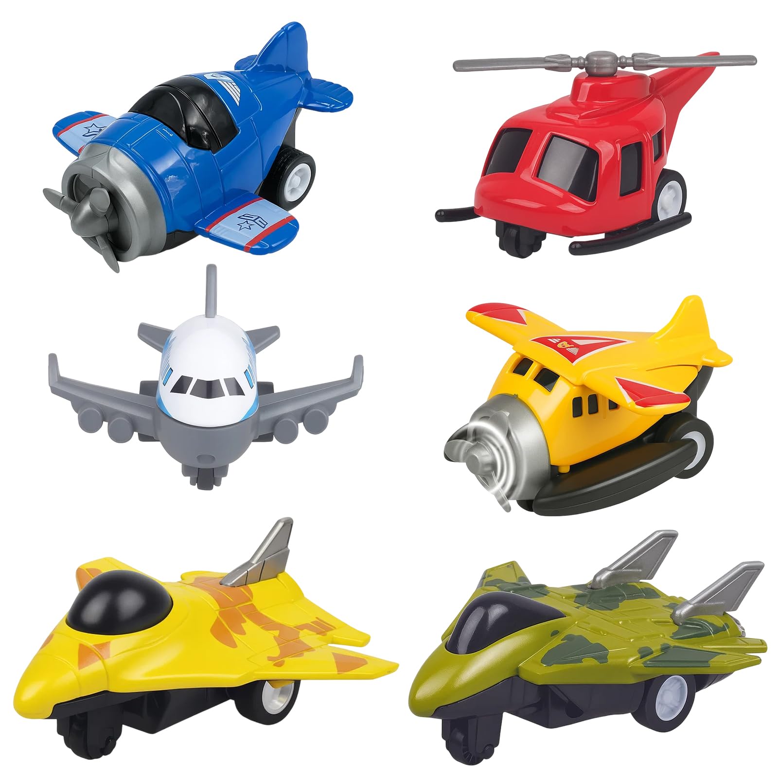 QhgPnt 6 Aeroplane Toys Set for Toddlers 2-8 Years, Helicopter Toy and Aircraft Models for Role Play, Portable Alloy Aviation Toys for Kids