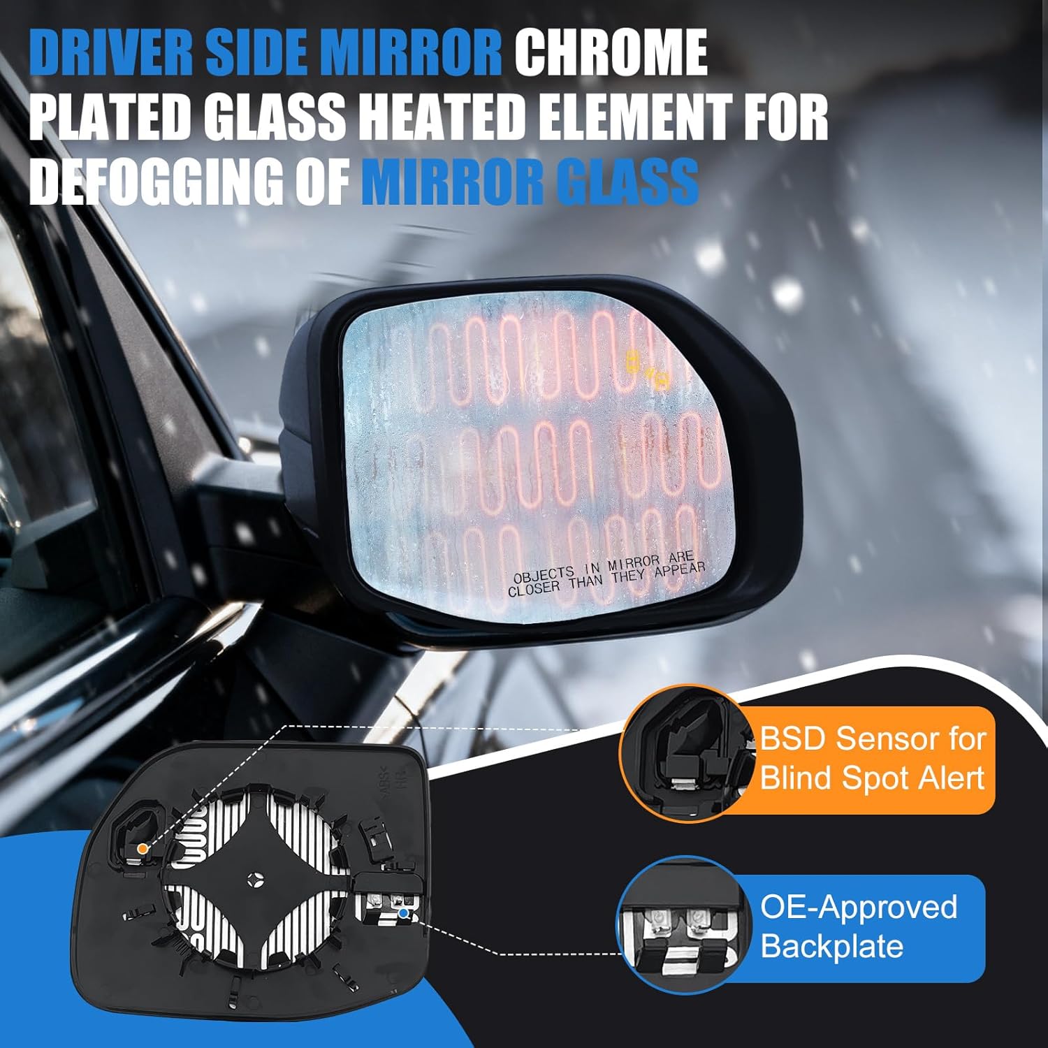 Passenger Side Mirror Glass with Backing Plate Replacement for Ford Maverick 2022-2025 Bronco 2021-2025 - Power Heated and Blind Spot - Replaces NZ6Z-17K707-B, M2DZ-17K707-B, M1PZ-17K707-D