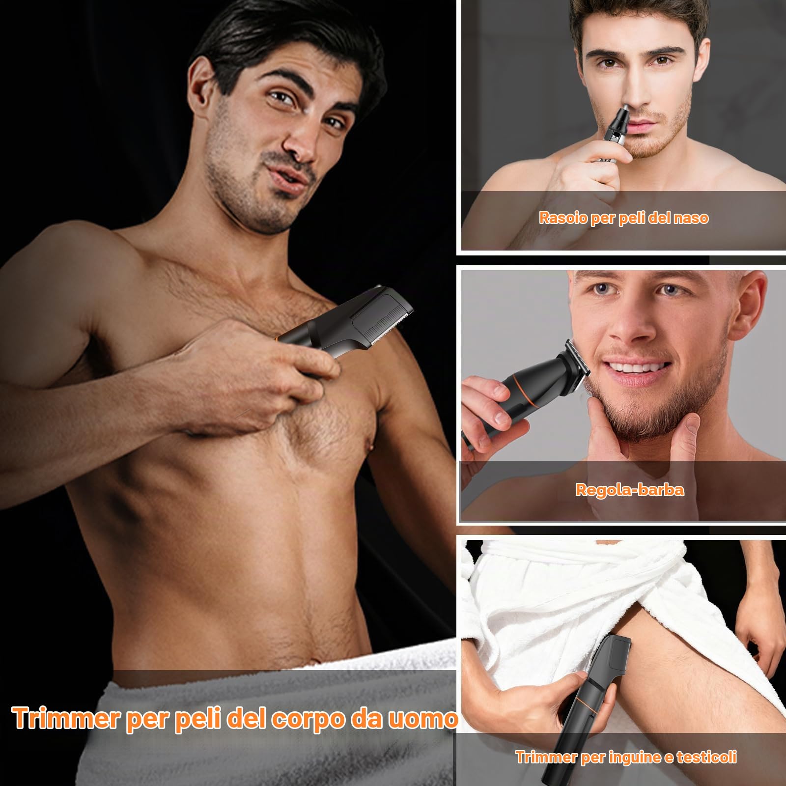 MAXGROOM 4 in 1 Rasoio Elettrico Corpo Uomo Kit (Nero, L)