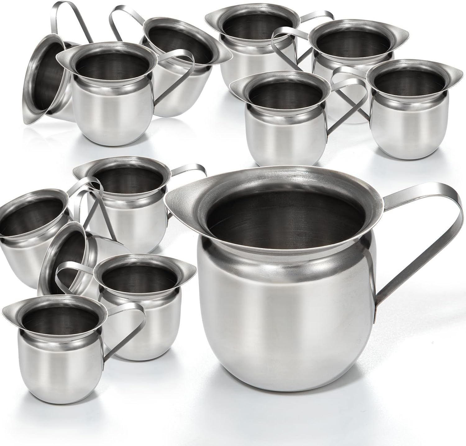 Fit Meal Prep [12 Pack] 8 oz Creamer Pitcher - Stainless Steel Bell Creamers, Mini Cup Container for Serving Milk, Coffee Cream, Salad Dressing, Maple Syrup, Espresso Machine for Restaurant, Cafes