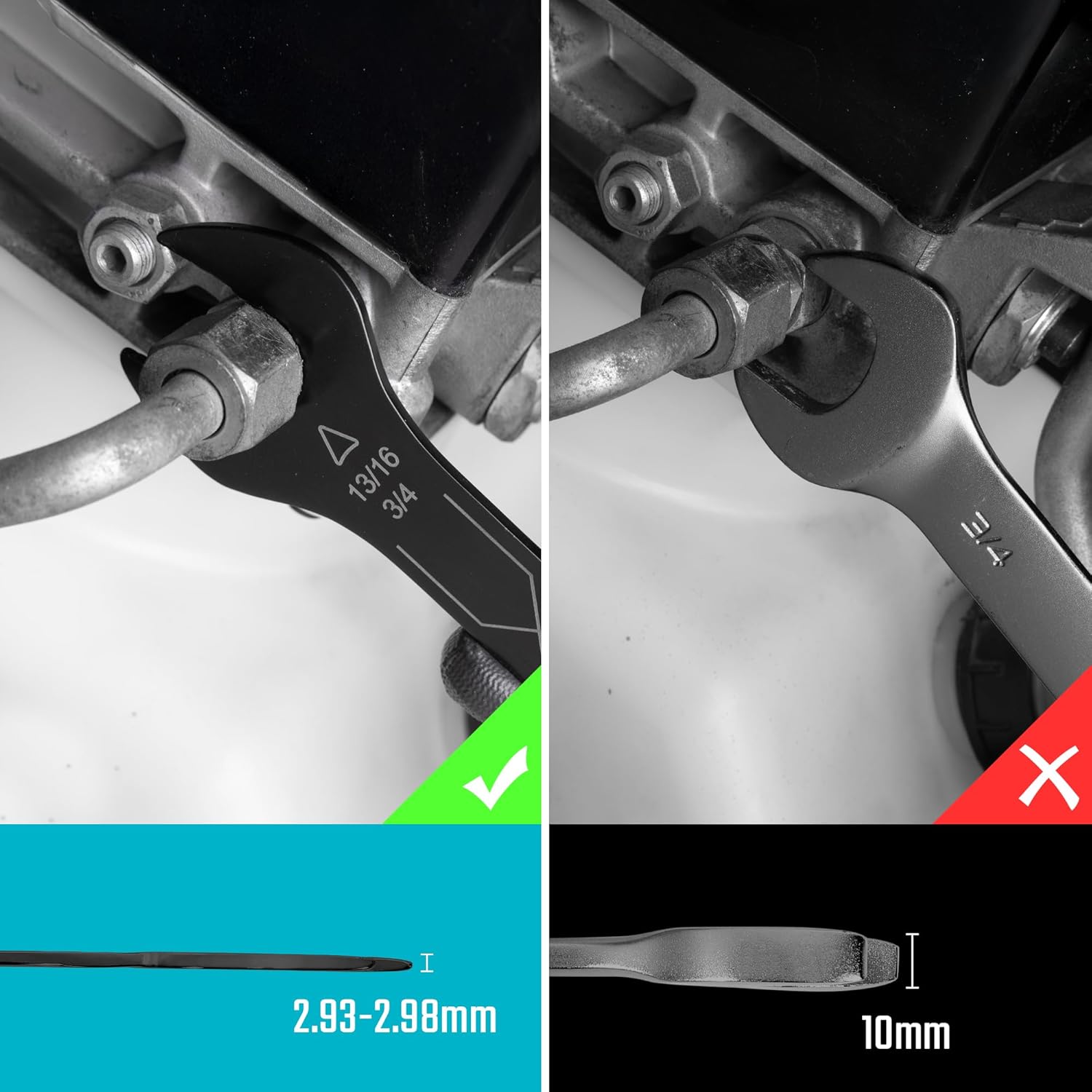 DURATECH 4-in-1 Super-Thin Open End Wrench Set, 3-Piece, 12 Sizes, SAE, 1/4" to 13/16", And Super-Thin Open End Wrench Set, Metric, 8-Piece, 5.5-27mm