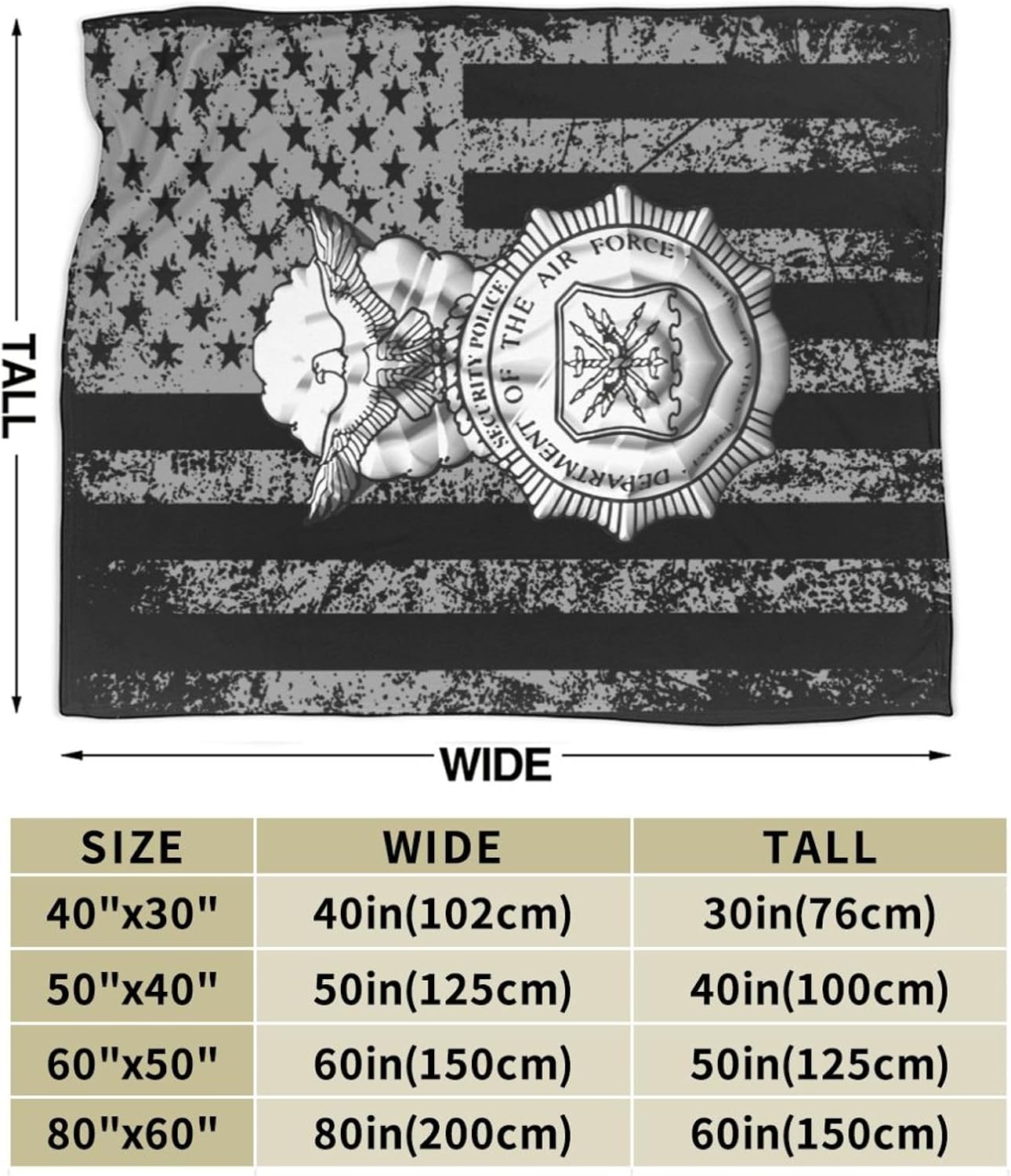 USAF Security Forces Fleece Blanket Vintage Black American Flag - Soft Plush Throw Blanket for Couch, Bed, Sofa - Cozy Home Decor - Perfect for Travel Camping 80x60 Inches