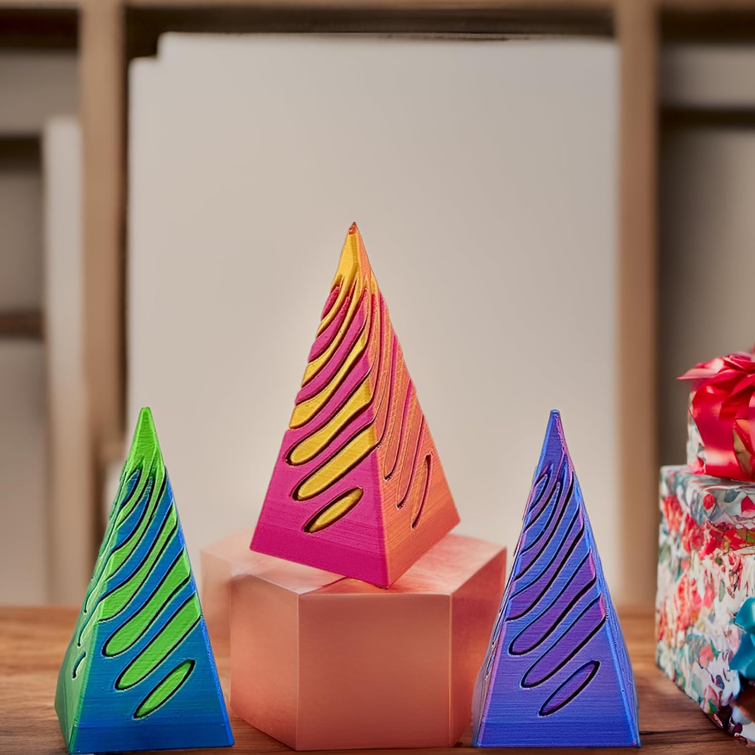 3 Pack 3D Printed Fidget Toys, Spiral Cone and Pyramid Passthrough Fidgets image 2