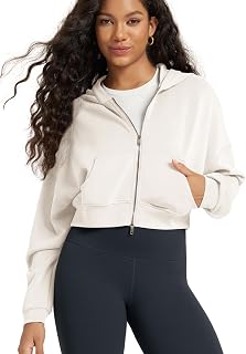 ODODOS Women's Modal Soft Full-Zip Cropped Hoodies with Pockets Long Sleeve Crop Casual Sweatshirts
