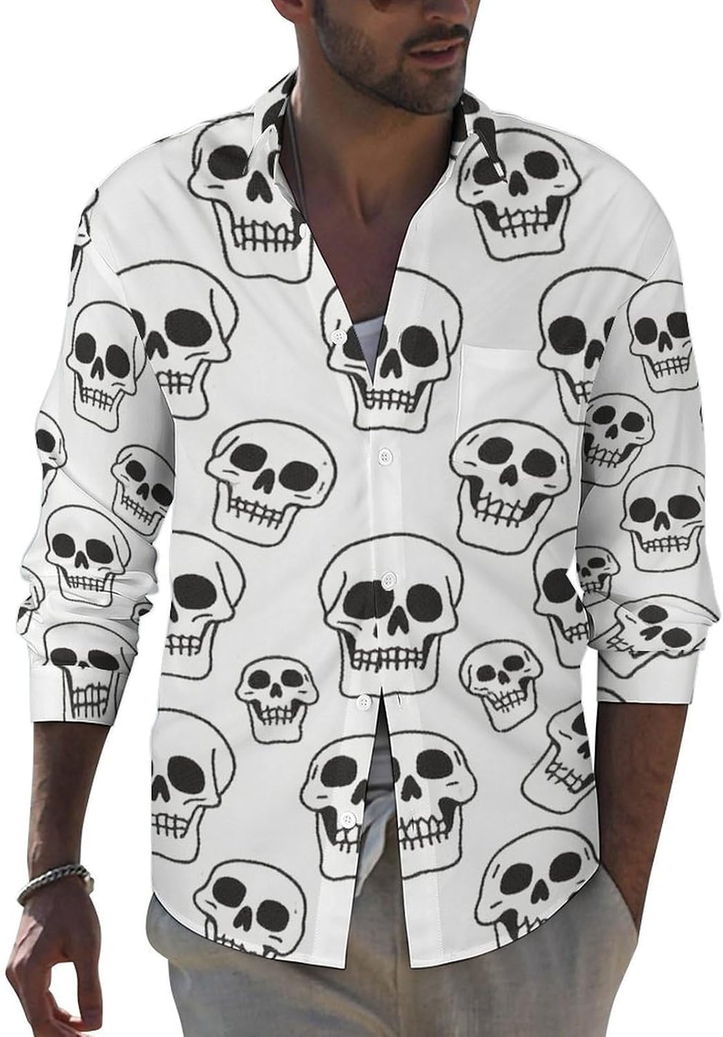Men Long Sleeve Shirt Casual Button Down Dress Shirts Pocket