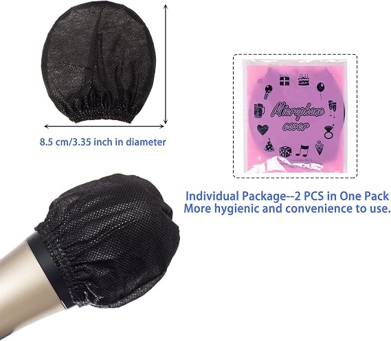 Microphone Cover Pop Filter 100 PCS, Disposable Mic Cover with Individual Packing, Microphone Protector Suit for Most Handheld Microphones, Non-woven, Black