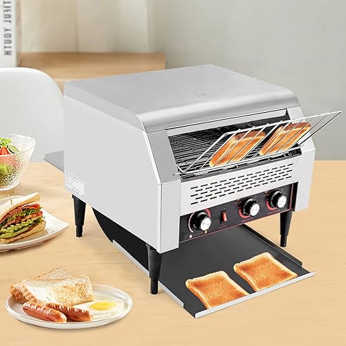 Miniatura 7 de Tostadora transportadora comercial de acero inoxidable de 2600 W, tostadoras industriales resistentes de 450 rebanadashora con tubos de calefacción