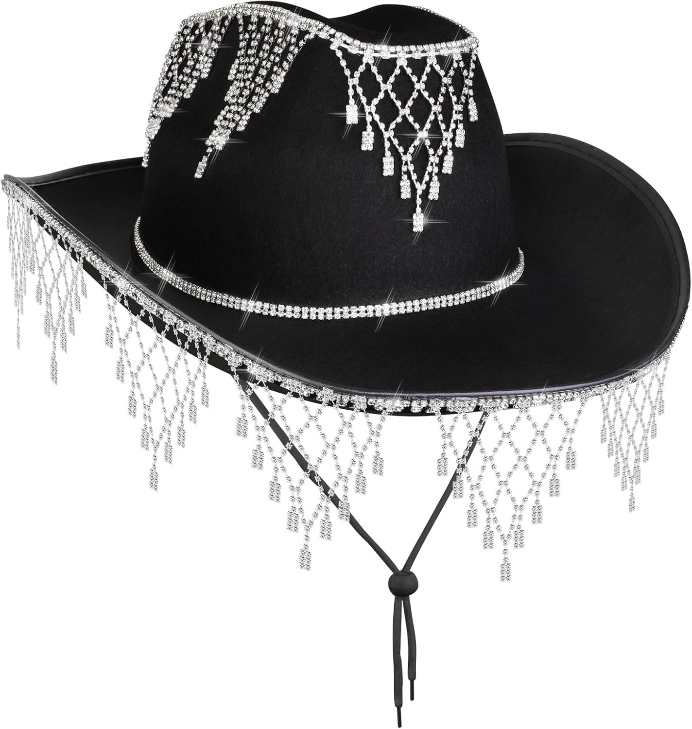 Rhinestone Cowboy Hat - Bridal Cowgirl Hat for Women Bride To Be, Rhinestones Black Cowboy Hat Western Cowboy Style for Bridal Shower Gift, Bachelorette Party Decorations, Disco Party, Wild