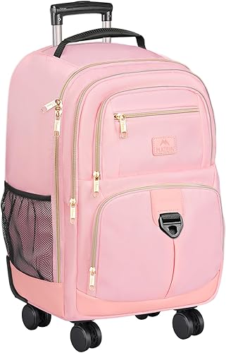 MATEIN Mochila con ruedas, Rosado, Mochila rodante de 18 pulgadas, rosa