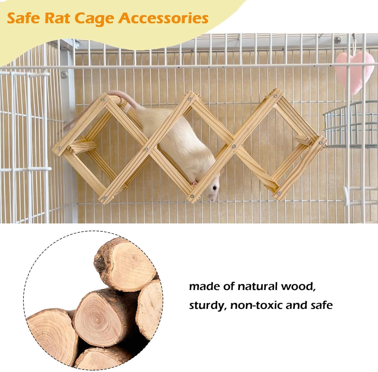 Wooden Rat Climbing Toys (2pcs), Natural Pet Rat Cage Accessories Climbing Ladder & Stairs Platforms, Fancy Rats Enrichment Toy Activities, Hanging Rodent Toys for Pet Rats in Cage Playing