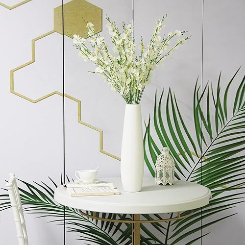 Miniatura 4 de WELMATCH Orquídeas artificiales blancas, 10 flores artificiales artificiales de tacto real de 37.5 pulgadas para boda, hogar, oficina, fiesta, hotel